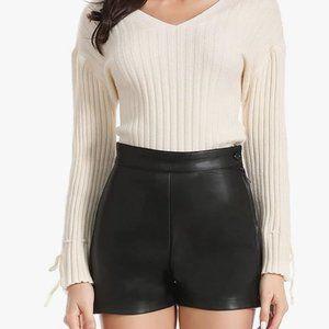 Faux Leather Denim Shorts